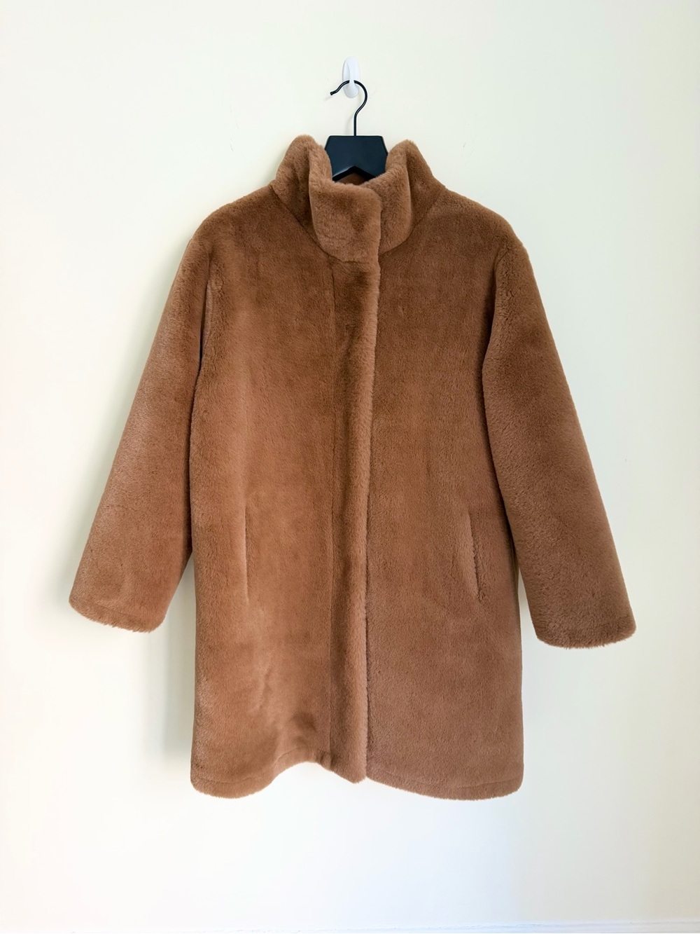 Apparis Blair Faux Fur Mid Length Coat in Camel